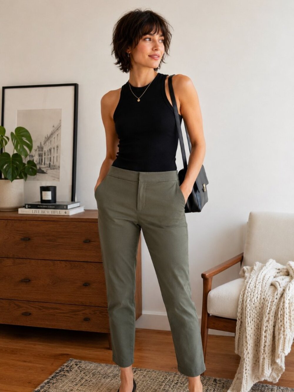 Cleo Olive Green Ankle Pants Size 4 Slim Career Stretch Pull On Trousers